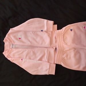 Champion zip-up sweatshirt & matching pants in light pink girl size 12 months